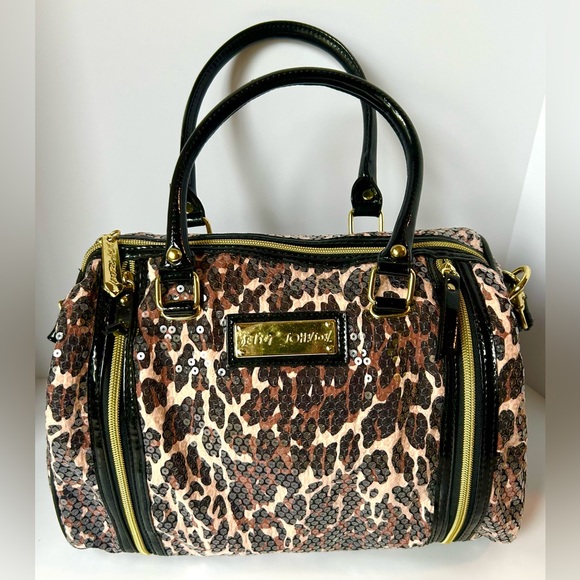 Betsey Johnson Handbags - NWT Betsey Johnson Satchel Barrel Cheetah Punk Sequined crossbody /handbag